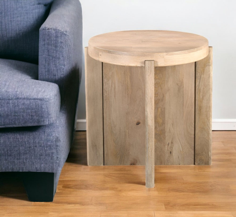 HomeRoots 24" Natural Solid Wood Round Cross-Leg End Table - Handcrafted, Versatile Accent for Any Space 565309