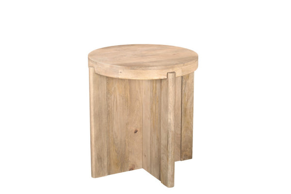 HomeRoots 24" Natural Solid Wood Round Cross-Leg End Table - Handcrafted, Versatile Accent for Any Space 565309