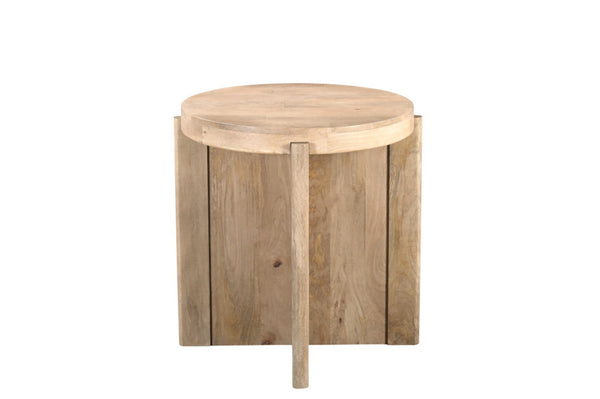 HomeRoots 24" Natural Solid Wood Round Cross-Leg End Table - Handcrafted, Versatile Accent for Any Space 565309
