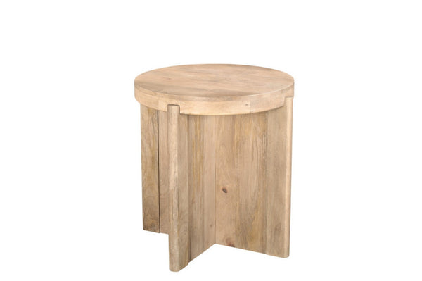 HomeRoots 24" Natural Solid Wood Round Cross-Leg End Table - Handcrafted, Versatile Accent for Any Space 565309