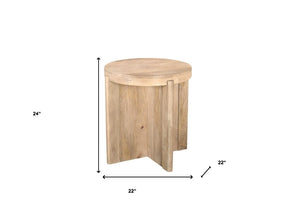 HomeRoots 24" Natural Solid Wood Round Cross-Leg End Table - Handcrafted, Versatile Accent for Any Space 565309