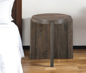 HomeRoots 24" Brown Solid Wood Round End Table - Handcrafted Mango Wood with Rustic Charm for Versatile Use 565310