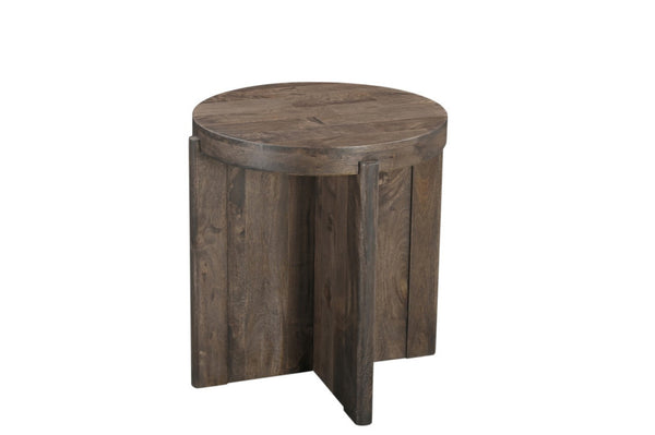 HomeRoots 24" Brown Solid Wood Round End Table - Handcrafted Mango Wood with Rustic Charm for Versatile Use 565310