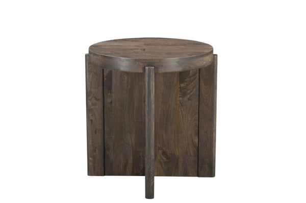 HomeRoots 24" Brown Solid Wood Round End Table - Handcrafted Mango Wood with Rustic Charm for Versatile Use 565310