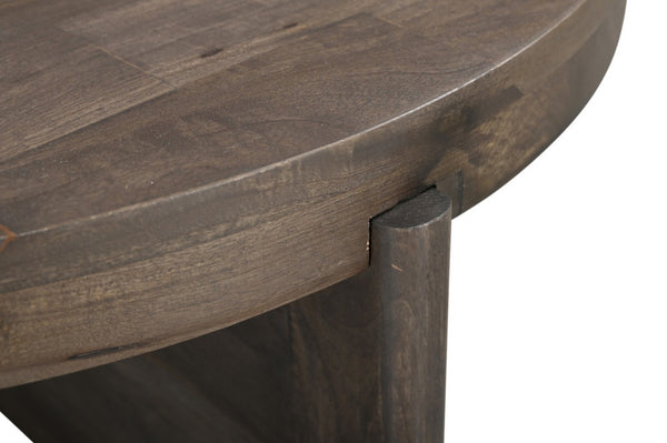 HomeRoots 24" Brown Solid Wood Round End Table - Handcrafted Mango Wood with Rustic Charm for Versatile Use 565310