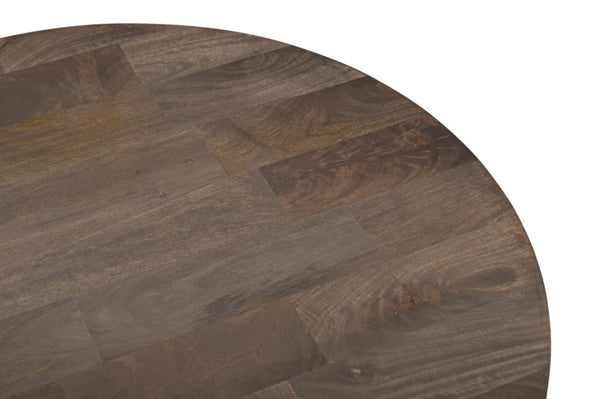 HomeRoots 24" Brown Solid Wood Round End Table - Handcrafted Mango Wood with Rustic Charm for Versatile Use 565310