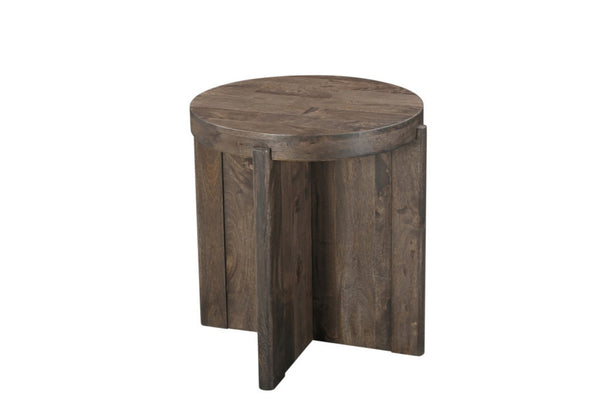 HomeRoots 24" Brown Solid Wood Round End Table - Handcrafted Mango Wood with Rustic Charm for Versatile Use 565310