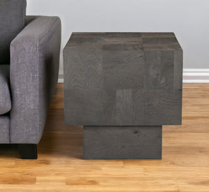 Homeroots 22" Gray Distressed Solid Wood Square Block End Table   565311