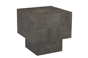 Homeroots 22" Gray Distressed Solid Wood Square Block End Table   565311