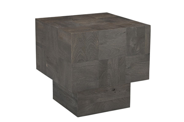 Homeroots 22" Gray Distressed Solid Wood Square Block End Table   565311