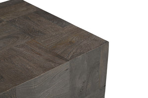 Homeroots 22" Gray Distressed Solid Wood Square Block End Table   565311