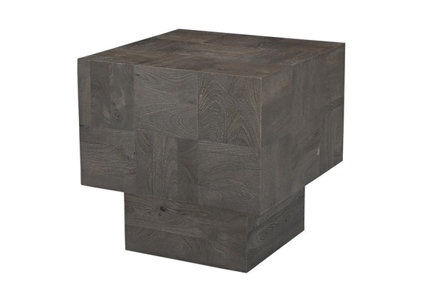Homeroots 22" Gray Distressed Solid Wood Square Block End Table   565311