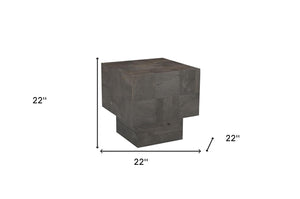 Homeroots 22" Gray Distressed Solid Wood Square Block End Table   565311