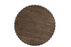 HomeRoots 23" Brown Distressed Solid Wood Round Scalloped Drum End Table - Vintage Charm for Any Room 565312