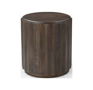 HomeRoots 23" Brown Distressed Solid Wood Round Scalloped Drum End Table - Vintage Charm for Any Room 565312