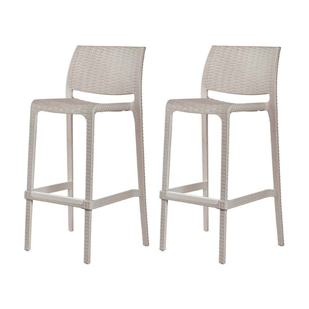 HomeRoots Set of Two Taupe Faux Rattan Outdoor Bar Height Chairs – Stylish, Stackable, Easy-Clean Design! 565347