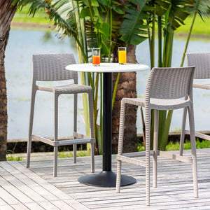Homeroots Set Of Four 30" Taupe Faux Rattan Heavy Duty Outdoor Bar Chairs For Stylish Gatherings & Relaxation   565347