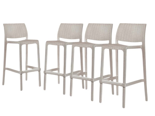 Homeroots Set Of Four 30" Taupe Faux Rattan Heavy Duty Outdoor Bar Chairs For Stylish Gatherings & Relaxation   565347