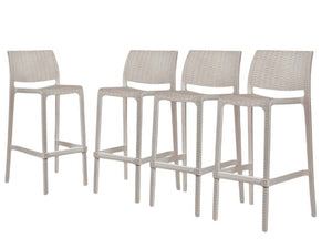 Homeroots Set Of Four 30" Taupe Faux Rattan Heavy Duty Outdoor Bar Chairs For Stylish Gatherings & Relaxation   565347