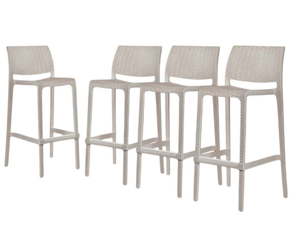 Homeroots Set Of Four 30" Taupe Faux Rattan Heavy Duty Outdoor Bar Chairs For Stylish Gatherings & Relaxation   565347