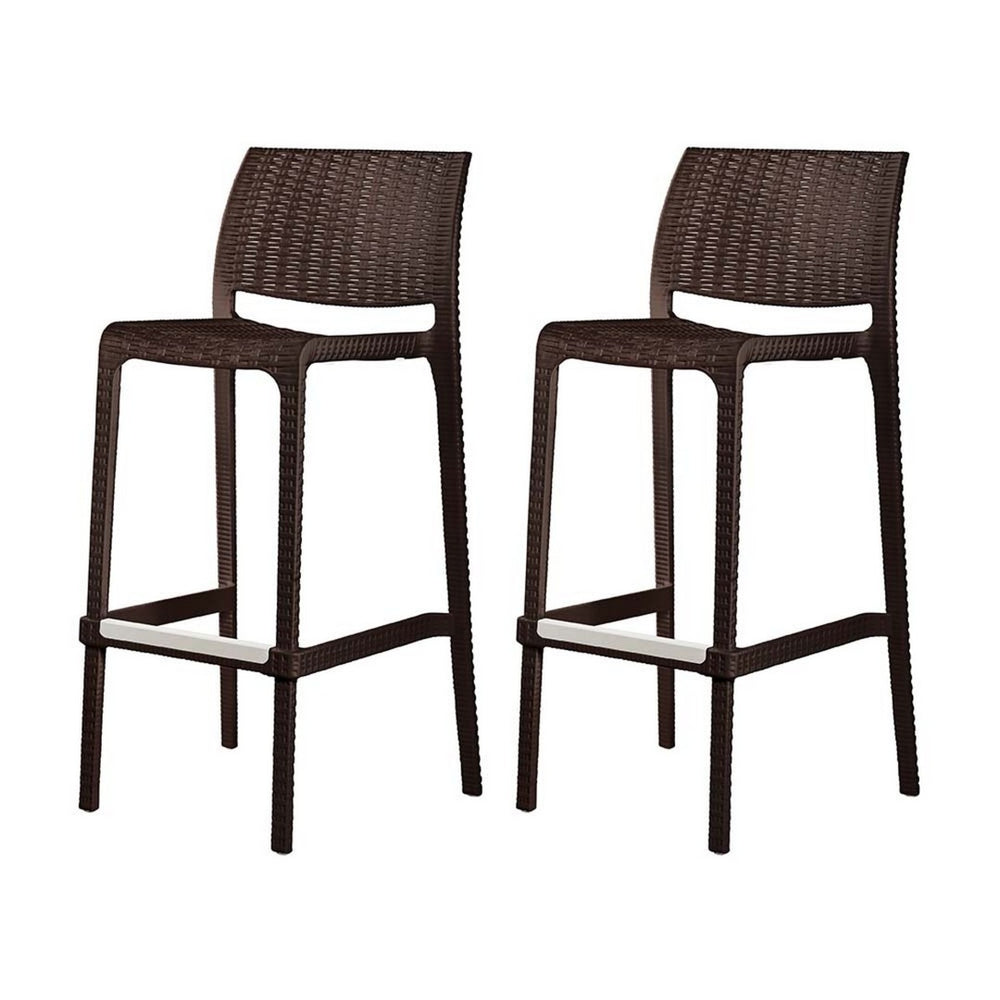 HomeRoots Set of Two Stylish 30" Brown Faux Rattan Bar-Height Chairs for Outdoor Comfort & Elegance 565348