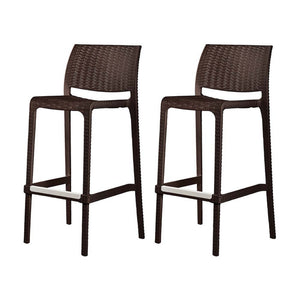 Homeroots Set Of Four 30" Brown Faux Rattan Outdoor Bar Chairs – Stylish, Durable, And Perfect For Gatherings!   565348