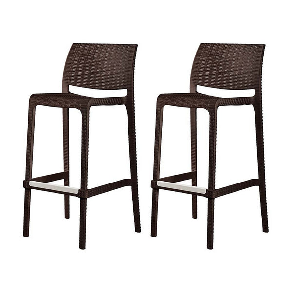 Homeroots Set Of Four 30" Brown Faux Rattan Outdoor Bar Chairs – Stylish, Durable, And Perfect For Gatherings!   565348