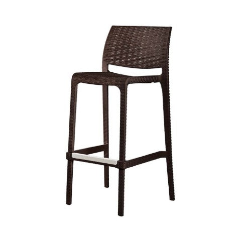 Homeroots Set Of Four 30" Brown Faux Rattan Outdoor Bar Chairs – Stylish, Durable, And Perfect For Gatherings!   565348