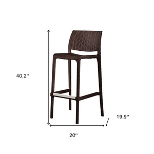 Homeroots Set Of Four 30" Brown Faux Rattan Outdoor Bar Chairs – Stylish, Durable, And Perfect For Gatherings!   565348