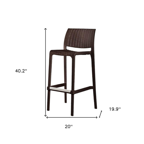 Homeroots Set Of Four 30" Brown Faux Rattan Outdoor Bar Chairs – Stylish, Durable, And Perfect For Gatherings!   565348