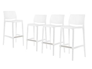 Homeroots Set Of Four 30" White Faux Rattan Outdoor Bar Height Chairs - Stylish & Comfortable For Any Space   565349