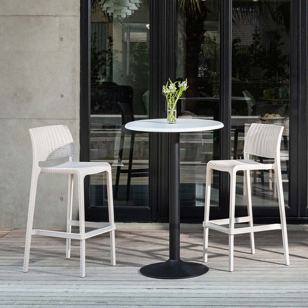 Homeroots Set Of Four 30" White Faux Rattan Outdoor Bar Height Chairs - Stylish & Comfortable For Any Space   565349