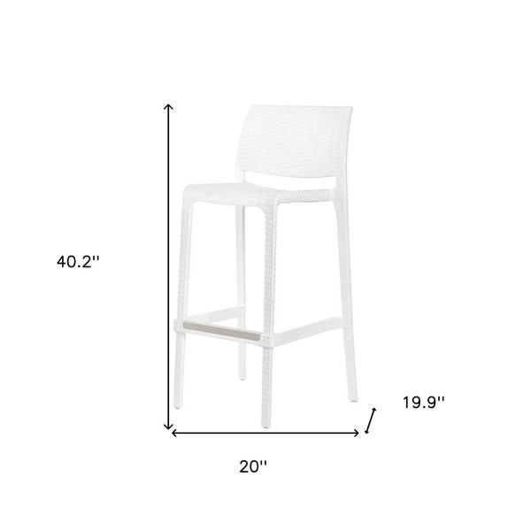 HomeRoots Set of Two Modern White Faux Rattan Low-Back Bar Height Chairs for Outdoor Entertaining Comfort 565349