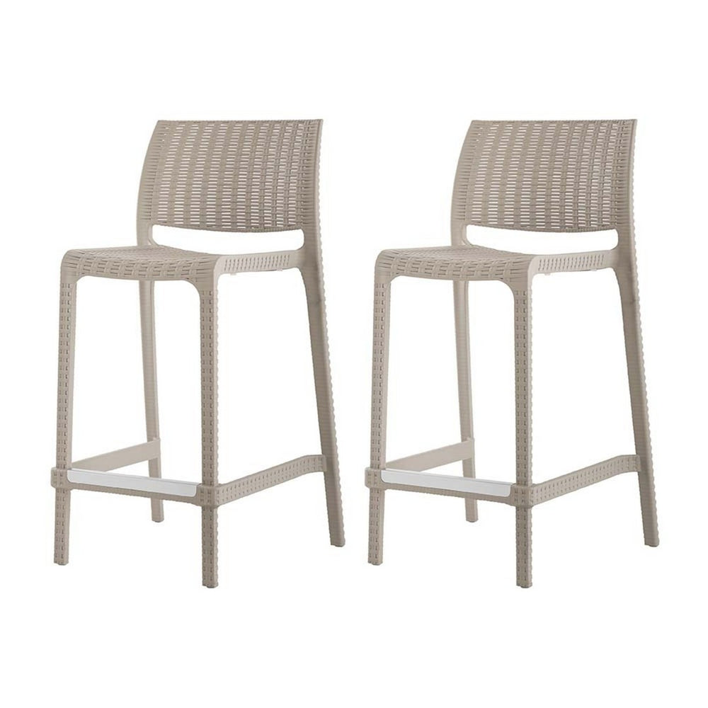 HomeRoots Set of Two Stylish 26" Taupe Faux Rattan Outdoor Counter Height Bar Chairs for Chic Entertaining 565350
