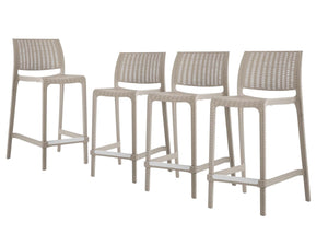 Homeroots Set Of Four 26" Taupe Faux Rattan Bar Chairs - Stylish Low Back Design For Outdoor Comfort & Elegance   565350
