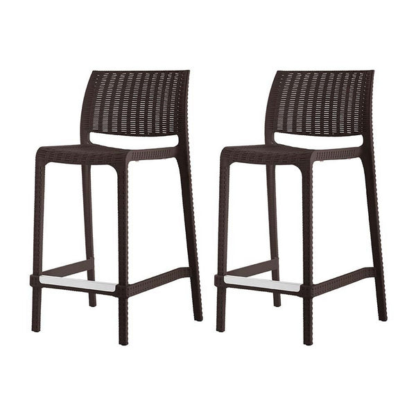 Homeroots Set Of Four 26" Brown Faux Rattan Outdoor Bar Chairs - Stylish, Durable, And Perfect For Gatherings!   565351