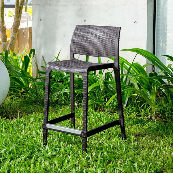 Homeroots Set Of Four 26" Brown Faux Rattan Outdoor Bar Chairs - Stylish, Durable, And Perfect For Gatherings!   565351