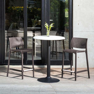 Homeroots Set Of Four 26" Brown Faux Rattan Outdoor Bar Chairs - Stylish, Durable, And Perfect For Gatherings!   565351