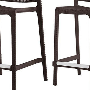 Homeroots Set Of Four 26" Brown Faux Rattan Outdoor Bar Chairs - Stylish, Durable, And Perfect For Gatherings!   565351