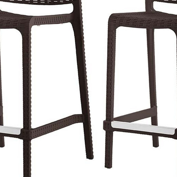 Homeroots Set Of Four 26" Brown Faux Rattan Outdoor Bar Chairs - Stylish, Durable, And Perfect For Gatherings!   565351