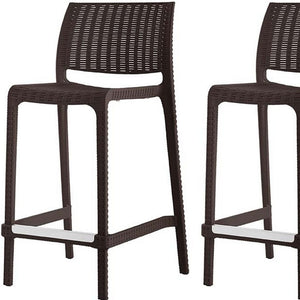 Homeroots Set Of Four 26" Brown Faux Rattan Outdoor Bar Chairs - Stylish, Durable, And Perfect For Gatherings!   565351
