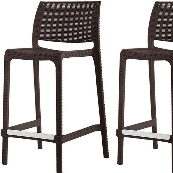 Homeroots Set Of Four 26" Brown Faux Rattan Outdoor Bar Chairs - Stylish, Durable, And Perfect For Gatherings!   565351
