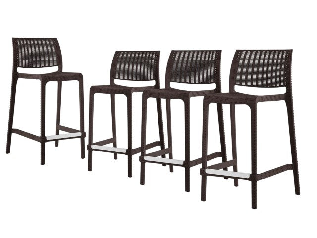 Homeroots Set Of Four 26" Brown Faux Rattan Outdoor Bar Chairs - Stylish, Durable, And Perfect For Gatherings!   565351