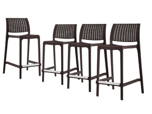 Homeroots Set Of Four 26" Brown Faux Rattan Outdoor Bar Chairs - Stylish, Durable, And Perfect For Gatherings!   565351