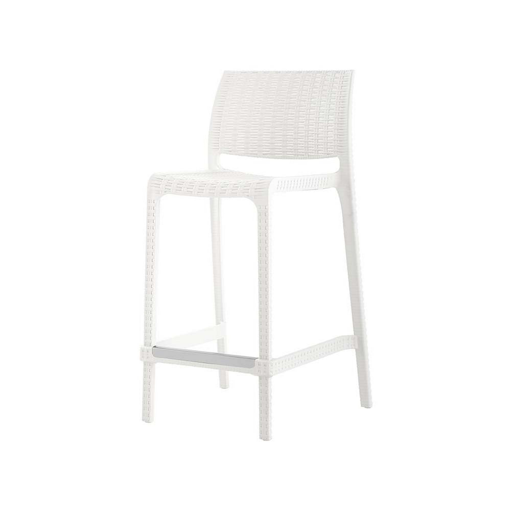 Homeroots Set Of Four 26" White Faux Rattan Counter Height Bar Chairs - Stylish, Durable, And Perfect For Outdoors!   565352