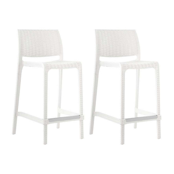 Homeroots Set Of Four 26" White Faux Rattan Counter Height Bar Chairs - Stylish, Durable, And Perfect For Outdoors!   565352