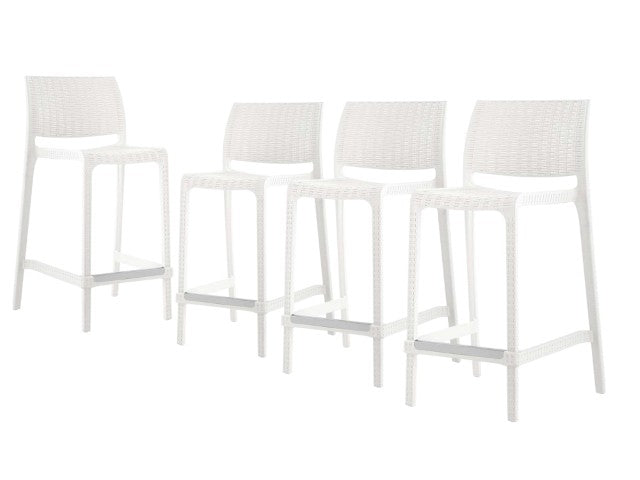 Homeroots Set Of Four 26" White Faux Rattan Counter Height Bar Chairs - Stylish, Durable, And Perfect For Outdoors!   565352