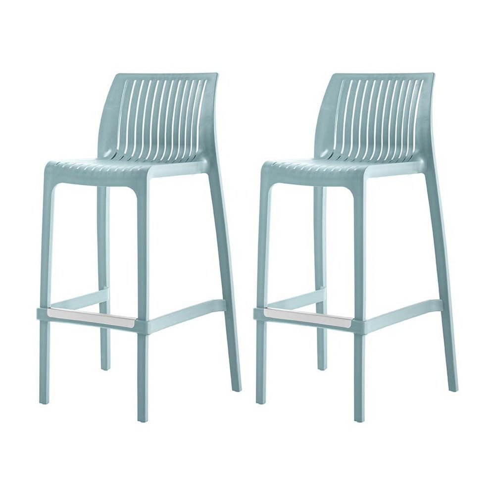 HomeRoots Set of Two Baby Blue Durable Outdoor Bar Height Chairs – Stylish, Stackable Comfort for Entertaining 565353