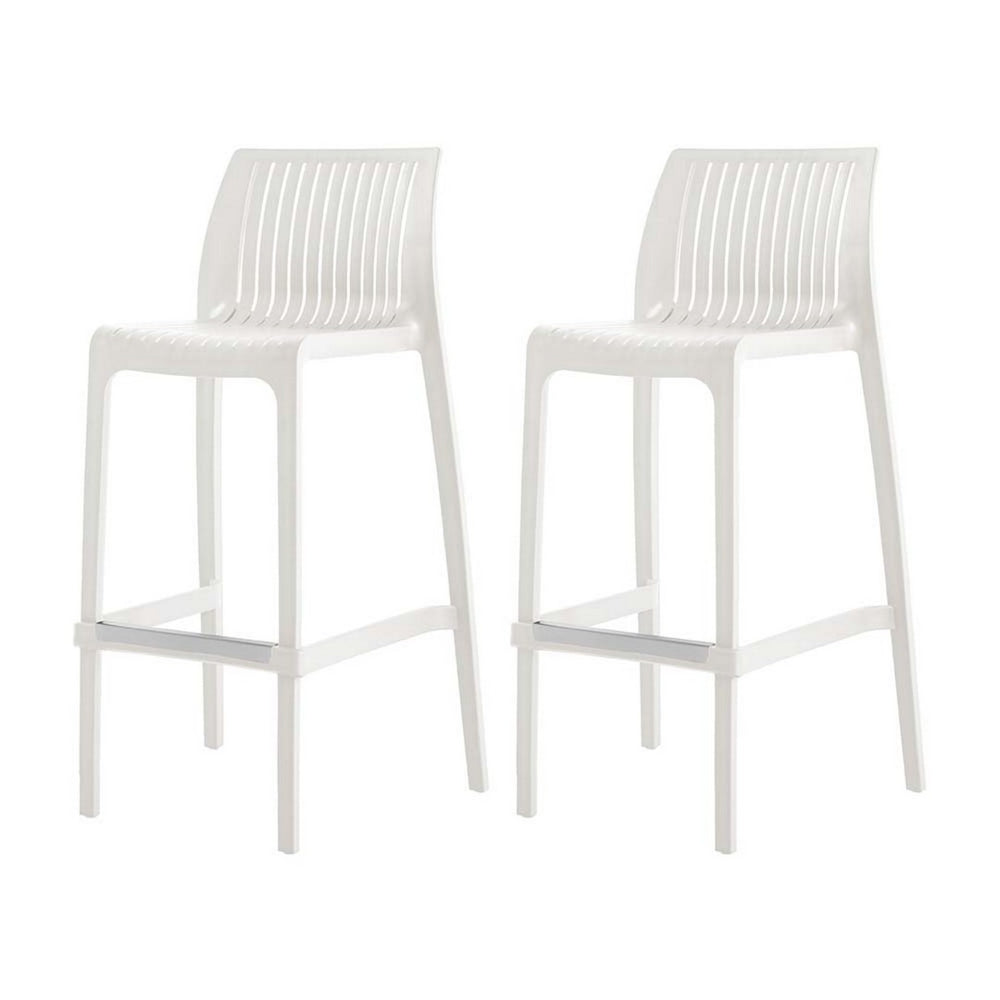 HomeRoots Set of Two 30" White Heavy-Duty Plastic Bar Height Chairs for Stylish Outdoor & Indoor Seating 565354