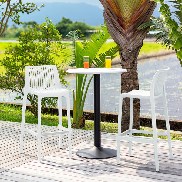 Homeroots Set Of Four 30" White Outdoor Bar Height Chairs – Chic, Heavy Duty & Perfect For Stylish Gatherings!   565354